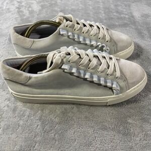 Tory Sport Sneakers Womens 9.5 Gray Suede‎ Ruffle Trim Lace Up Tennis Shoes